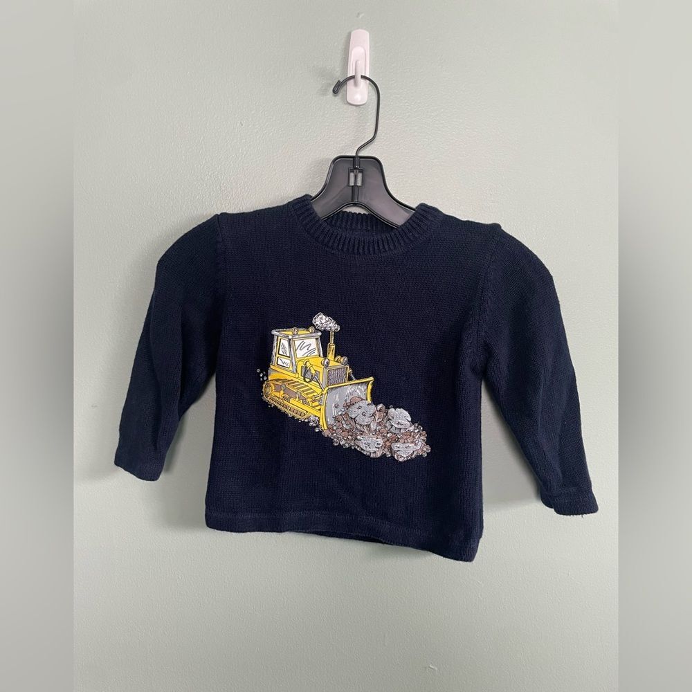 Red Truck Kids Toddler Navy Blue Bulldozer Graphic Sweater Size 3T